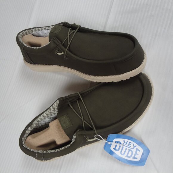 NWT Hey Dude Men\'s Wally Classic Shoes Olive Green Leather Mens Shoes Size 15 main image 10